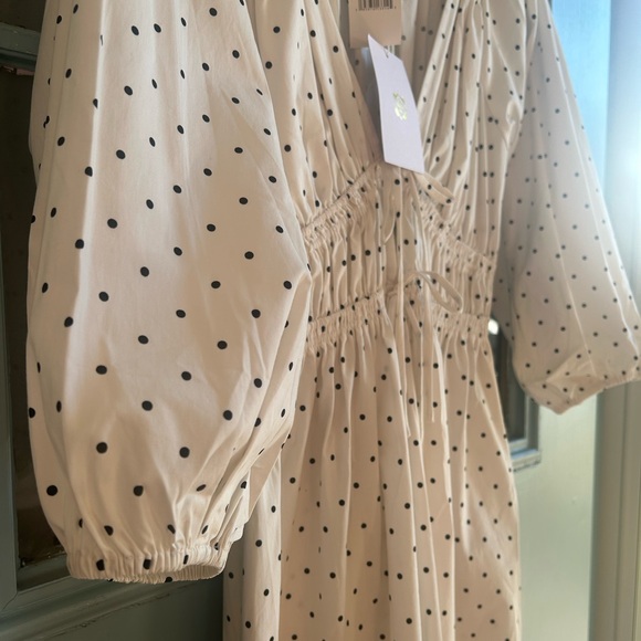 NWT WAYF Veronica Ivory Polka Dot White & Black Bow Tie Cotton Maxi Dress Small - Picture 11 of 14